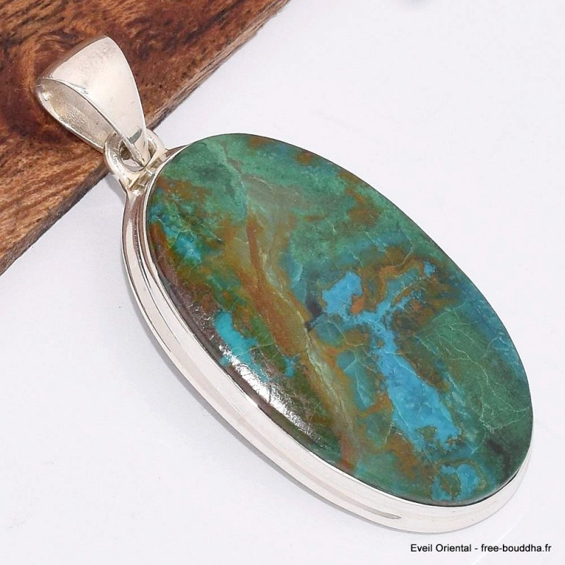 Grand Pendentif oval en Chrysocolle péruvienne 