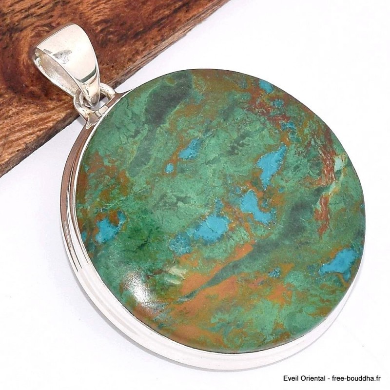 Gros pendentif rond en Chrysocolle péruvienne 