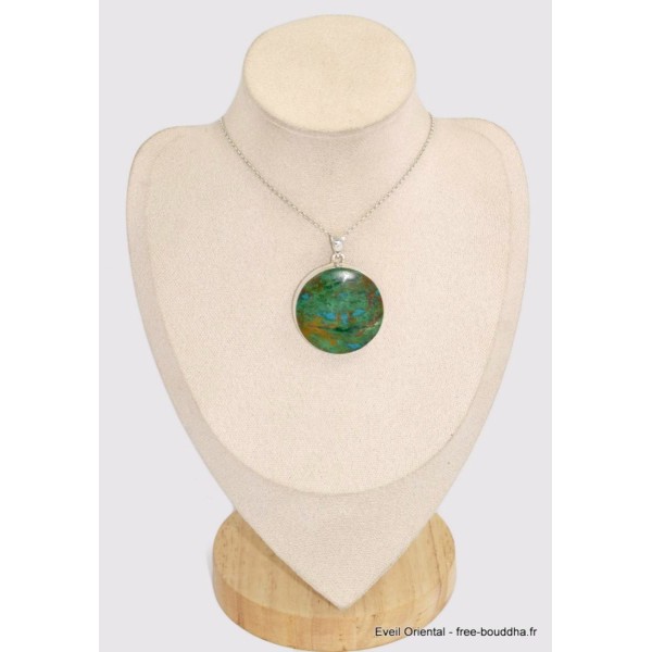 Gros pendentif rond en Chrysocolle péruvienne Pendentifs pierres naturelles BK39.6