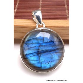 Gros Pendentif rond Labradorite bleue grade AAA 