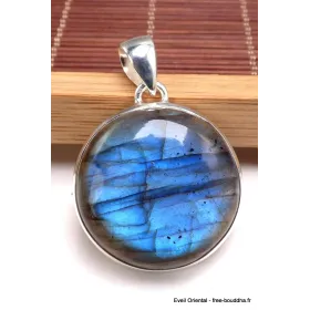 Gros Pendentif rond Labradorite bleue grade AAA - Pendentifs pierres naturelles