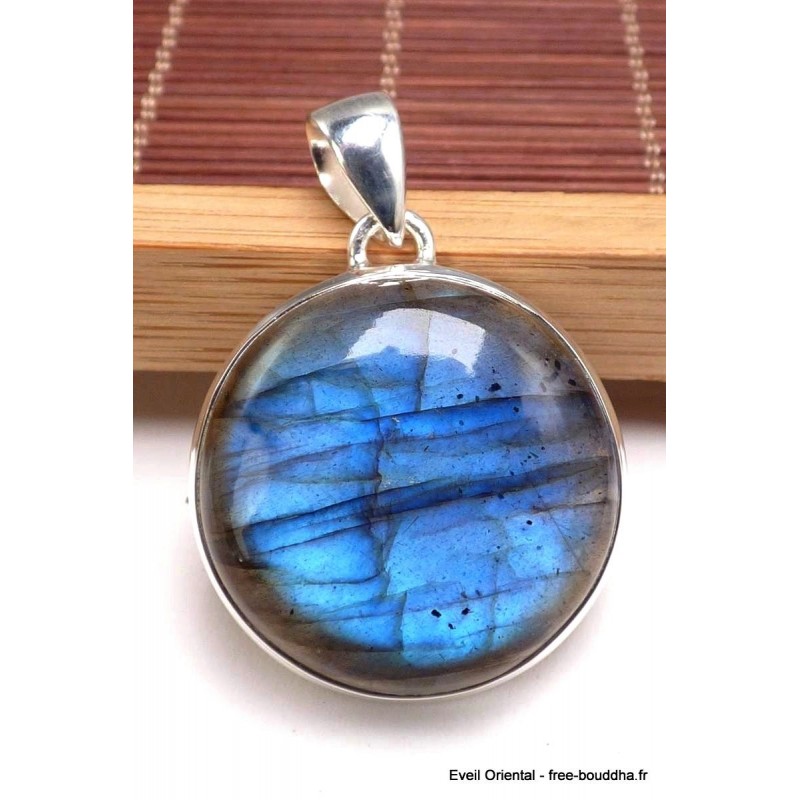 Gros Pendentif rond Labradorite bleue grade AAA 