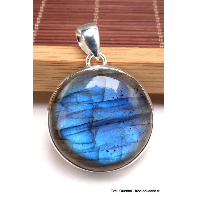 Gros Pendentif rond Labradorite bleue grade AAA - Pendentifs pierres naturelles