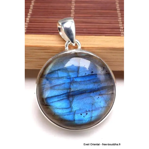 Gros Pendentif rond Labradorite bleue grade AAA - Pendentifs pierres naturelles