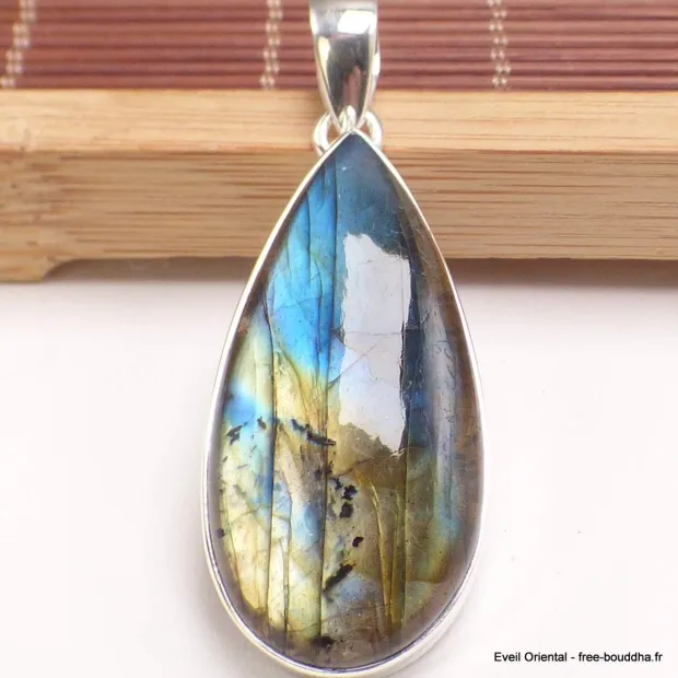 Gros pendentif goutte Labradorite multi-feux - Bijoux en Labradorite