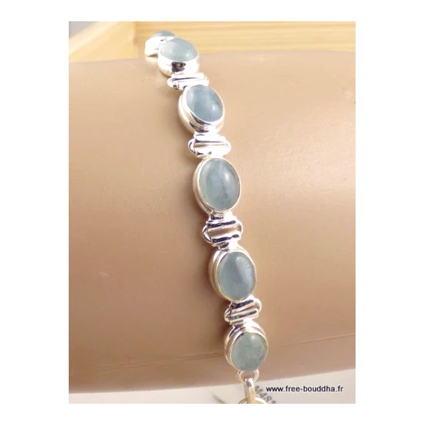 Bracelet argent Aigue-marine cabochon Bijoux en Aigue-marine XV67