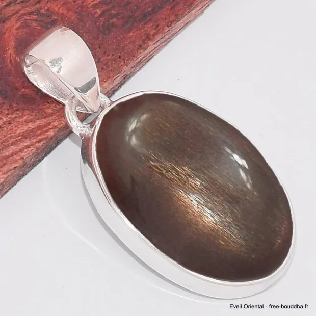 Pendentif Pierre du Soleil Noire ovale - Bijoux en Pierre du Soleil