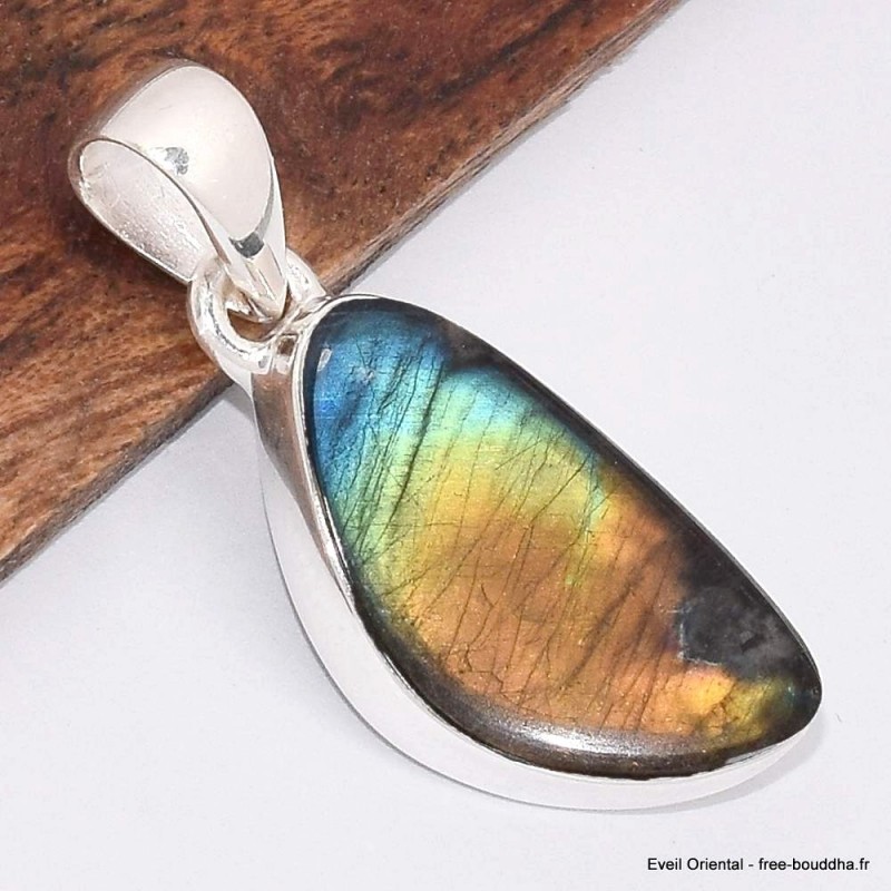 Pendentif Labradorite Spectrolite ovale rouille bleue 