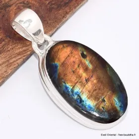 Pendentif Labradorite Spectrolite ovale ocre bleu - Bijoux en Labradorite