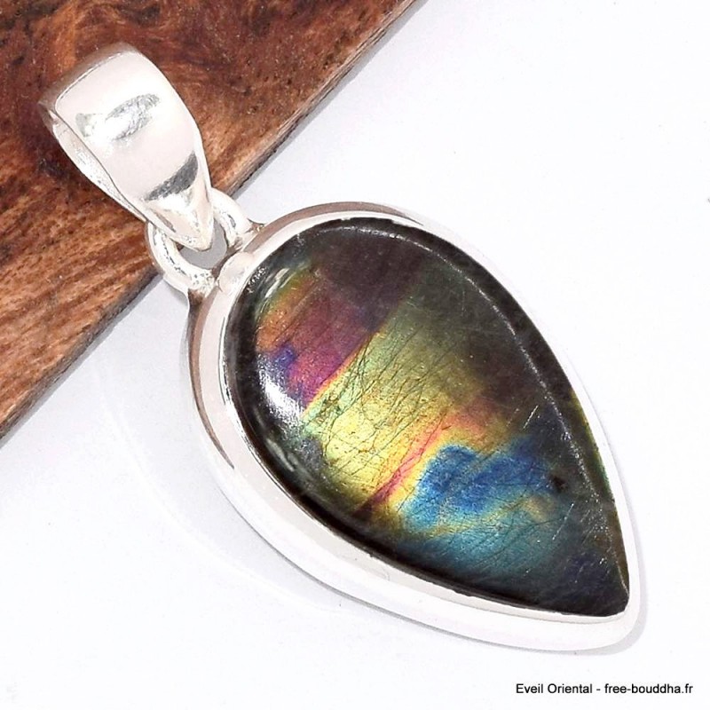 Pendentif goutte en Labradorite Spectrolite de Finlande 