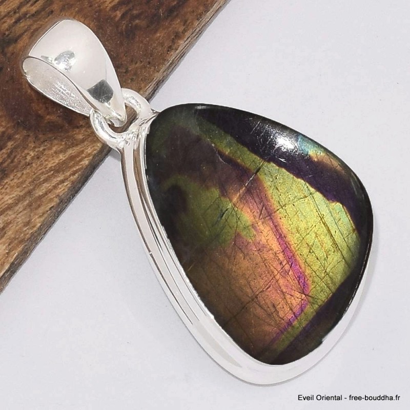 Gros pendentif Labradorite Spectrolite kaki ocre Bijoux en Labradorite BK64.8