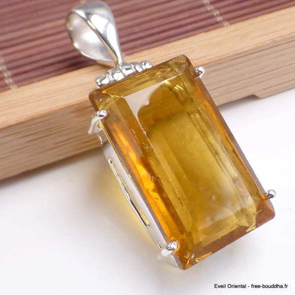 Gros pendentif en Fluorite jaune facettée Pendentifs pierres naturelles BK66