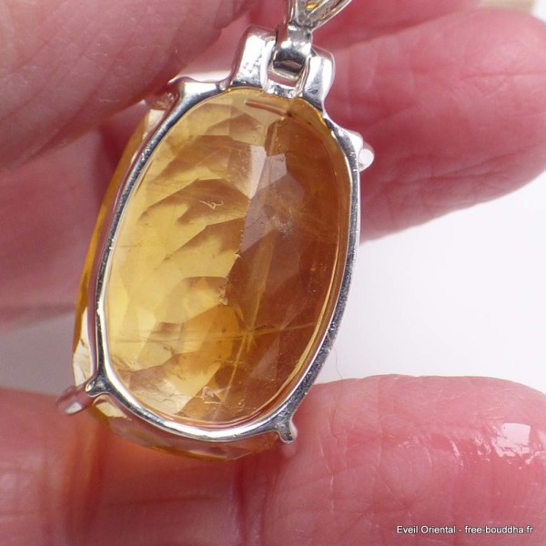 Pendentif en Fluorite jaune facettée ovale Pendentifs pierres naturelles BK66.3