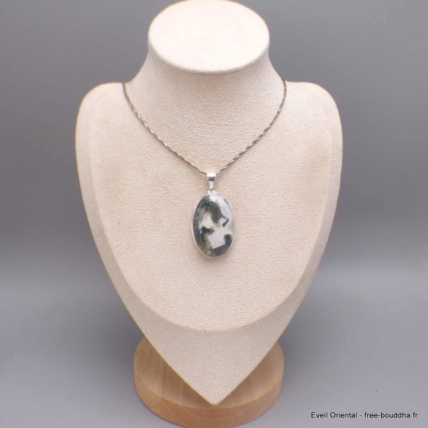 Pendentif Agate mousse sur Quartz ovale Pendentifs pierres naturelles BK68