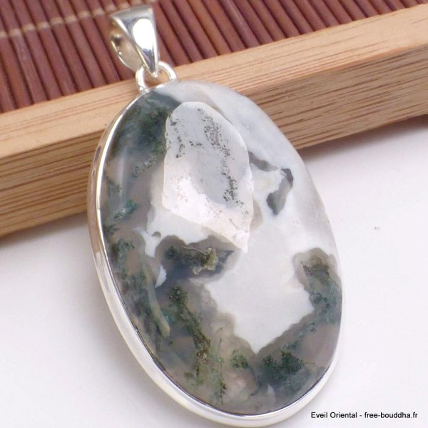 Pendentif Agate mousse sur Quartz ovale Pendentifs pierres naturelles BK68