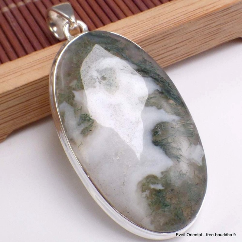 Pendentif Agate mousse sur Quartz ovale 