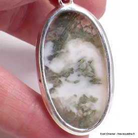 Pendentif Agate mousse sur Quartz forme ovale - Pendentifs pierres naturelles