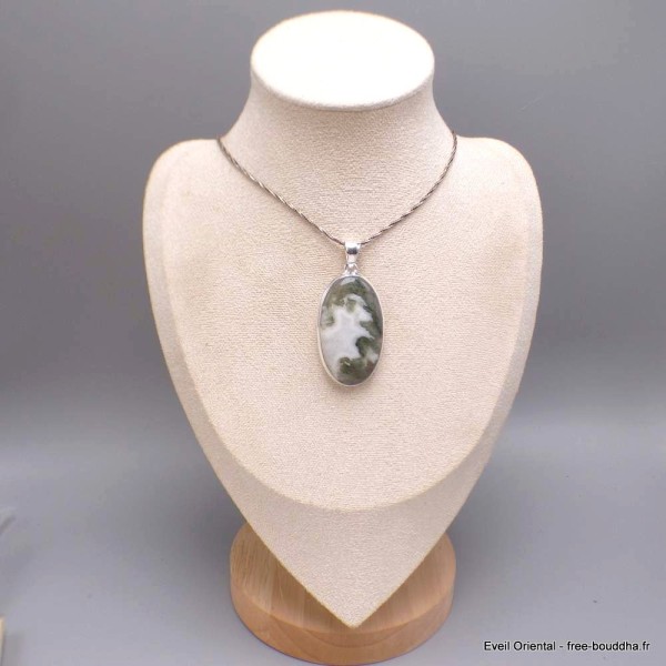 Pendentif Agate mousse sur Quartz forme ovale Pendentifs pierres naturelles BK68.1
