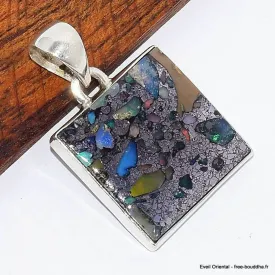 Pendentif Opale Ethiopienne sur Pyrite forme carrée (composite) - Bijoux en Opales