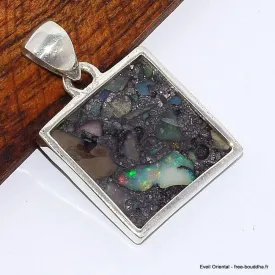 Pendentif Opale Ethiopienne sur Pyrite forme carrée (composite) - Bijoux en Opales