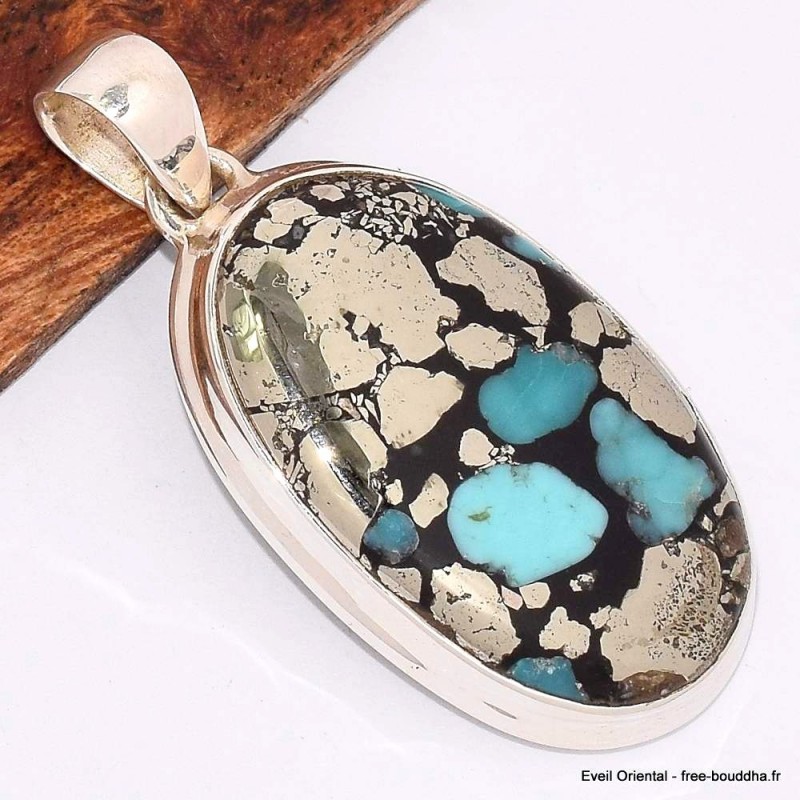 Pendentif oval Turquoise mohave avec Pyrite 