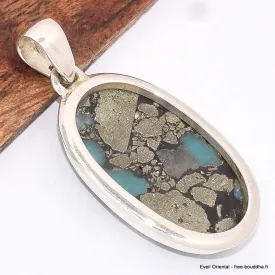 Pendentif oval Turquoise mohave avec Pyrite - Bijoux en Turquoise