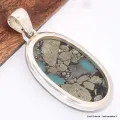 Pendentif oval Turquoise mohave avec Pyrite - Bijoux en Turquoise