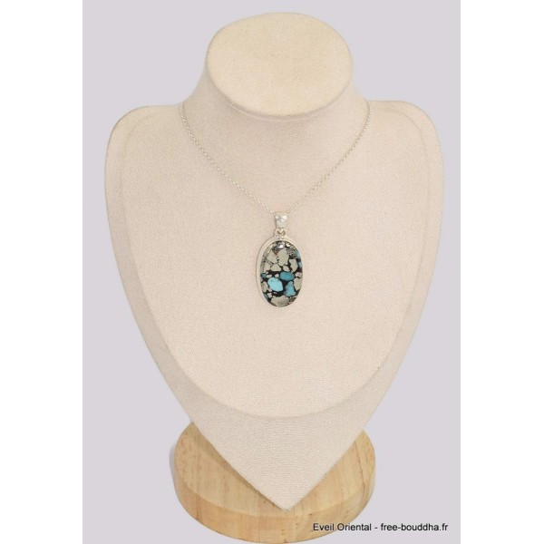 Pendentif oval Turquoise mohave avec Pyrite Bijoux en Turquoise BK72
