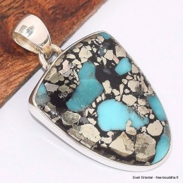 Pendentif semi-oval Turquoise mohave sur Pyrite 