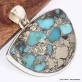 Pendentif semi-rond en Turquoise mohave sur Pyrite - Bijoux en Turquoise