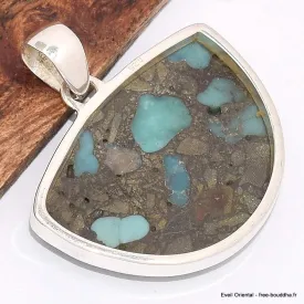 Pendentif semi-rond en Turquoise mohave sur Pyrite - Bijoux en Turquoise