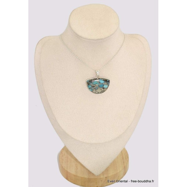 Pendentif semi-rond en Turquoise mohave sur Pyrite Bijoux en Turquoise BK72.4