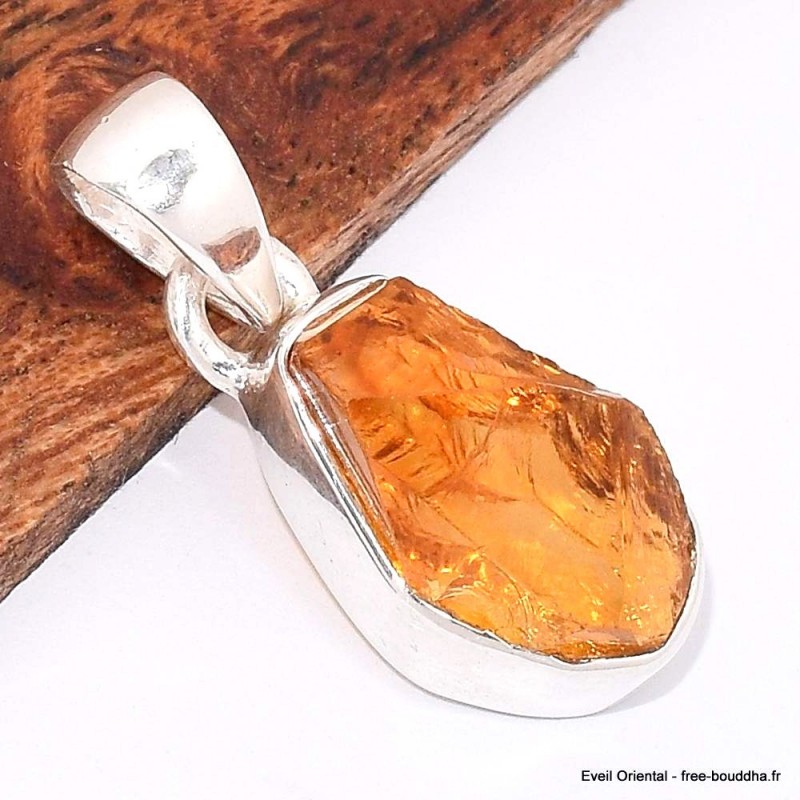 Pendentif Citrine naturelle brute non traitée serti clos 