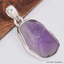 Pendentif en pierre Améthyste brute sertie clos - Bijoux en Améthyste