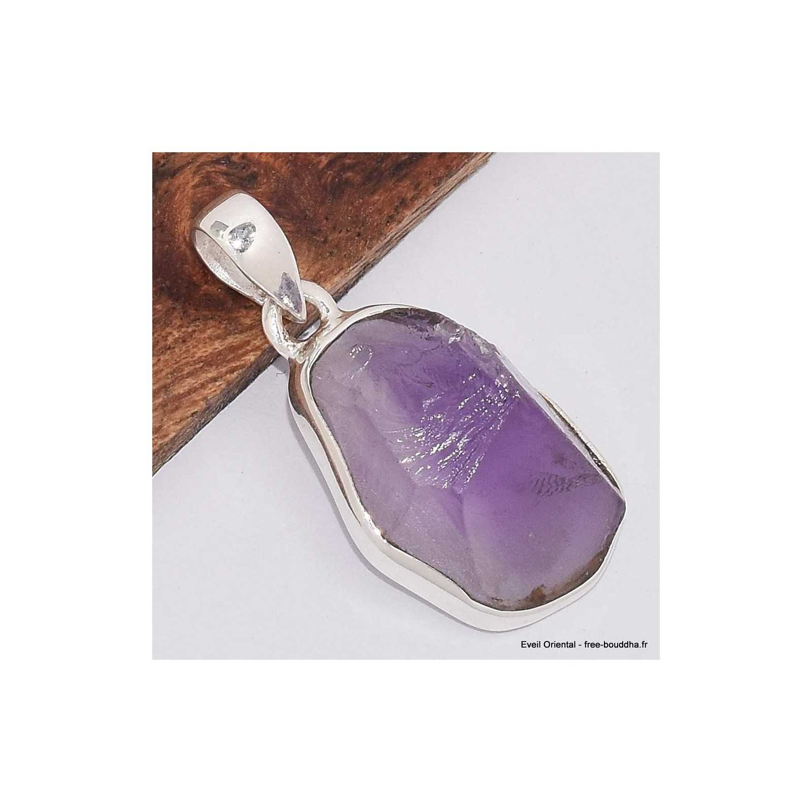 Pendentif Améthyste Argent 925 Massif - Pierre Naturelle Violette, Fait Main Vintage