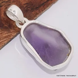Pendentif en pierre Améthyste brute sertie clos - Bijoux en Améthyste