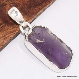 Pendentif argent Améthyste brute sertie clos - Bijoux en Améthyste