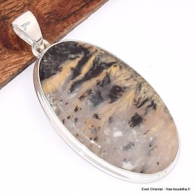 Gros Pendentif argent Merlinite Oeil de Tigre oval Bijoux en Opale Dendritique (Merlinite) BK79.3