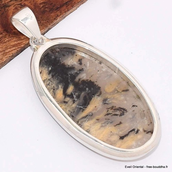 Gros Pendentif argent Merlinite Oeil de Tigre oval Pendentifs pierres naturelles BK79.3