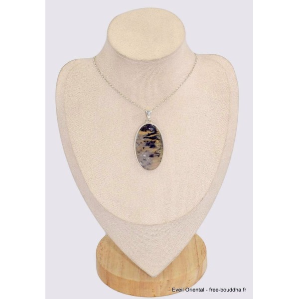 Gros Pendentif argent Merlinite Oeil de Tigre oval Pendentifs pierres naturelles BK79.3