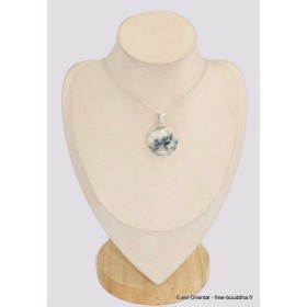 Pendentif rondTourmaline indigo sur Quartz fumé  Bijoux en Tourmaline Indigo BK81.2