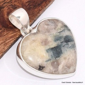 Pendentif coeur Tourmaline indigo sur Quartz fumé  