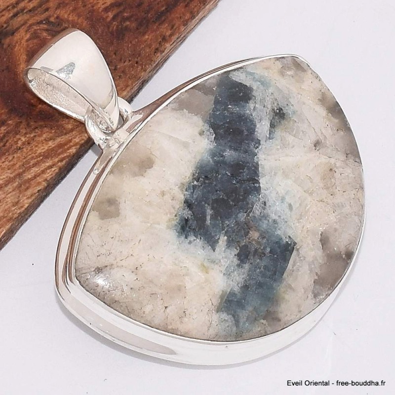  Pendentif tourmaline indigo sur Quartz fumé semi-rond 