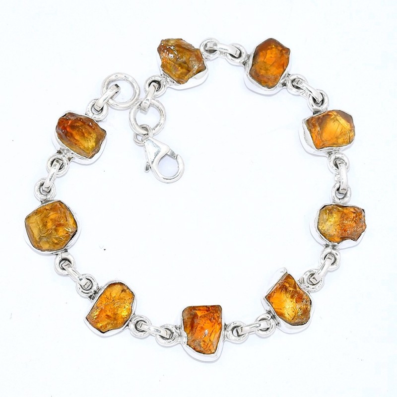 Bracelet argent Citrine brute serti clos Bracelets pierres naturelles BK87