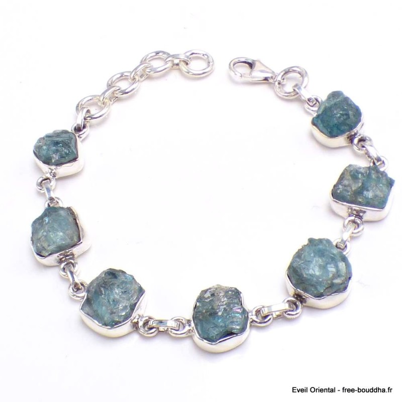 Bracelet Apatite bleue brute Diamant d'Herkimer 