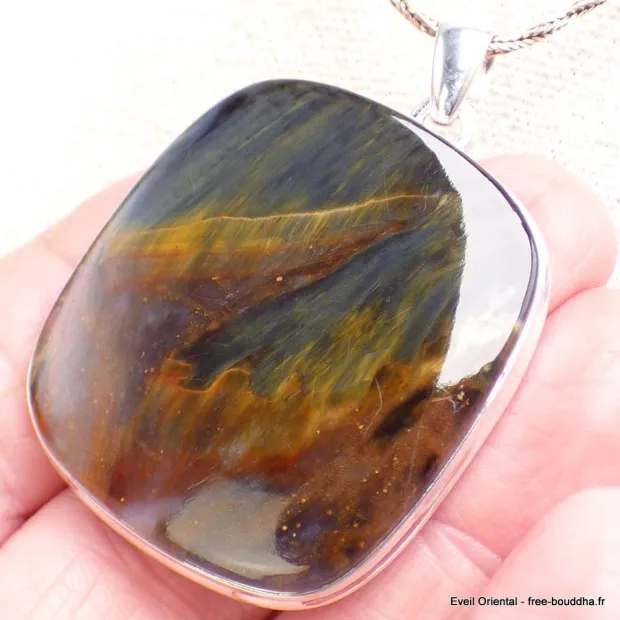 Très gros pendentif en Pietersite qualité AAA gris fauve - Pendentifs pierres naturelles