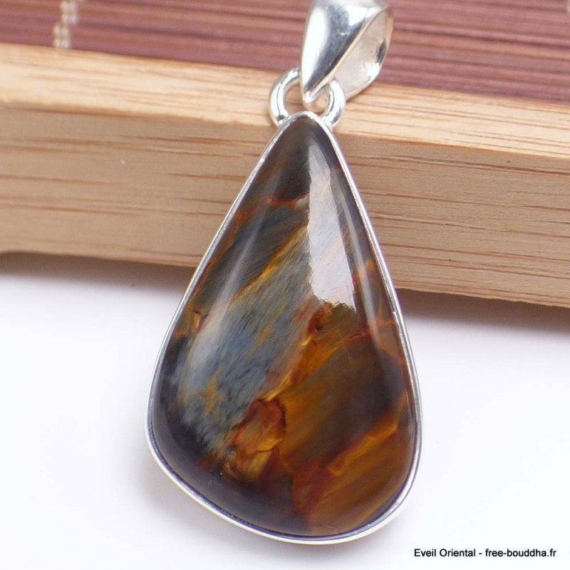 Pendentif asymétriquel en Pietersite qualité AAA gris fauve 