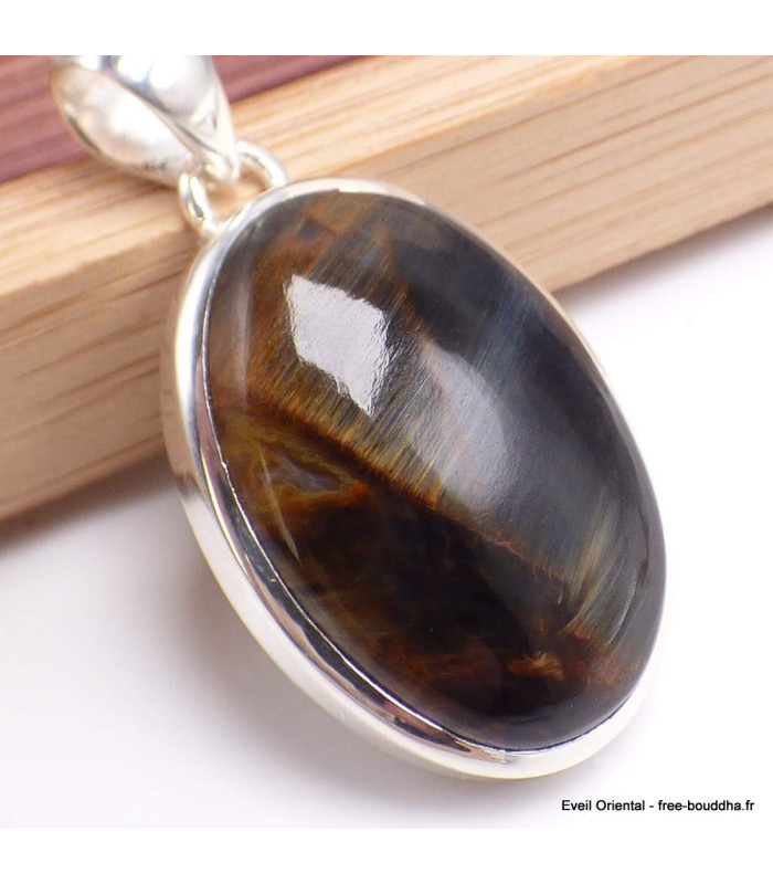 Pendentif oval en Pietersite qualité AAA gris fauve-cz Pendentifs pierres naturelles BK89.4-a
