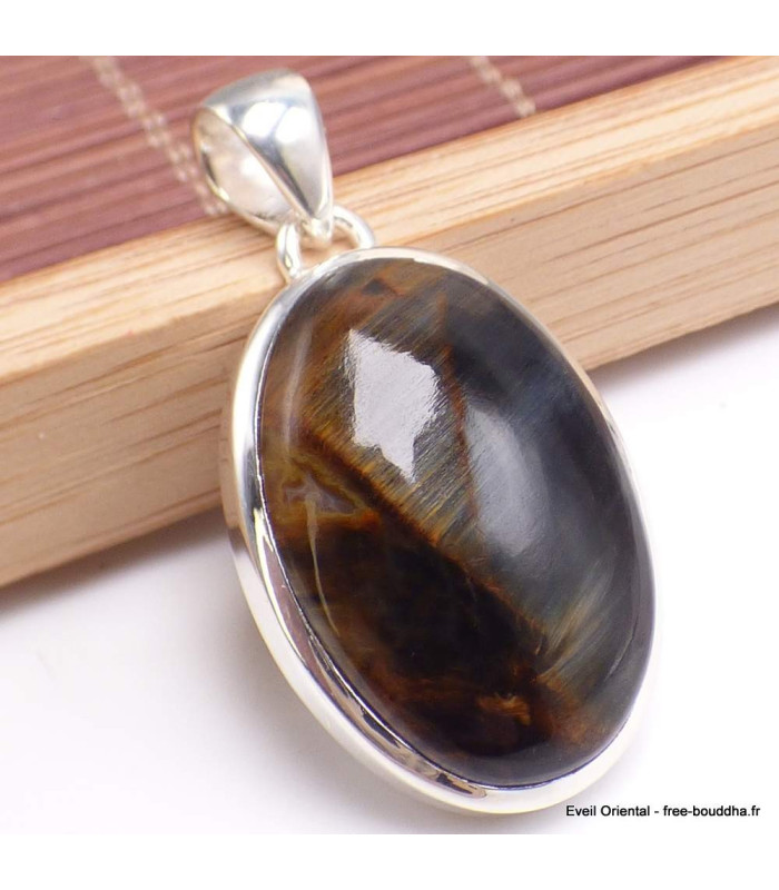 Pendentif oval en Pietersite qualité AAA gris fauve-cz Pendentifs pierres naturelles BK89.4-a