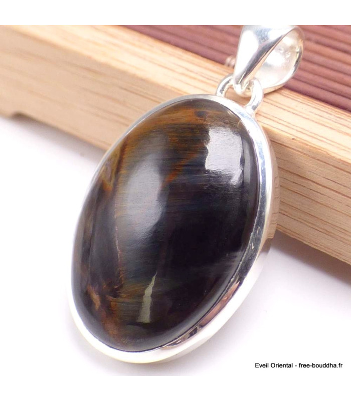 Pendentif oval en Pietersite qualité AAA gris fauve-cz Pendentifs pierres naturelles BK89.4-a